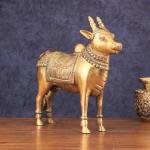 Brass Standing Nandi Statue | 16" x 15" x 4" | 9.3 kg | Golden Finish | Traditional Hindu Temple Bull Sculpture | Sacred Art | Jaipurio